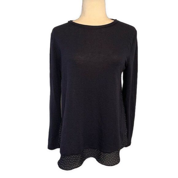Ann Taylor Loft Navy Blue Polka Dot Long Sleeve Crew Neck Sweater Top Medium P - Picture 1 of 5